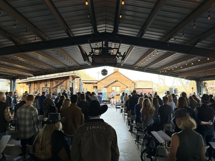 A community gathering suitable for mobile coffee service